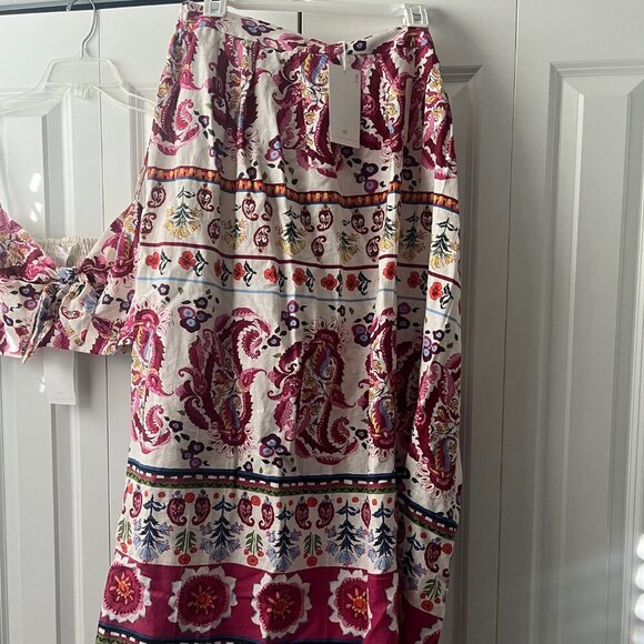 NWT Caroline Constas Linen 2 Piece Tropical Bralette Top and Skirt Set, Large - Picture 2 of 6